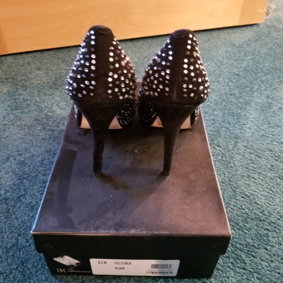 INC Lilly2Blk Sparkly Gemstone Heels - Picture 2 of 10